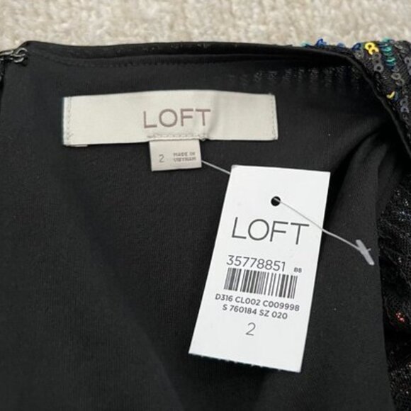 NWT - LOFT - long, tiered black dress with colorful sequins 2 - Picture 6 of 8